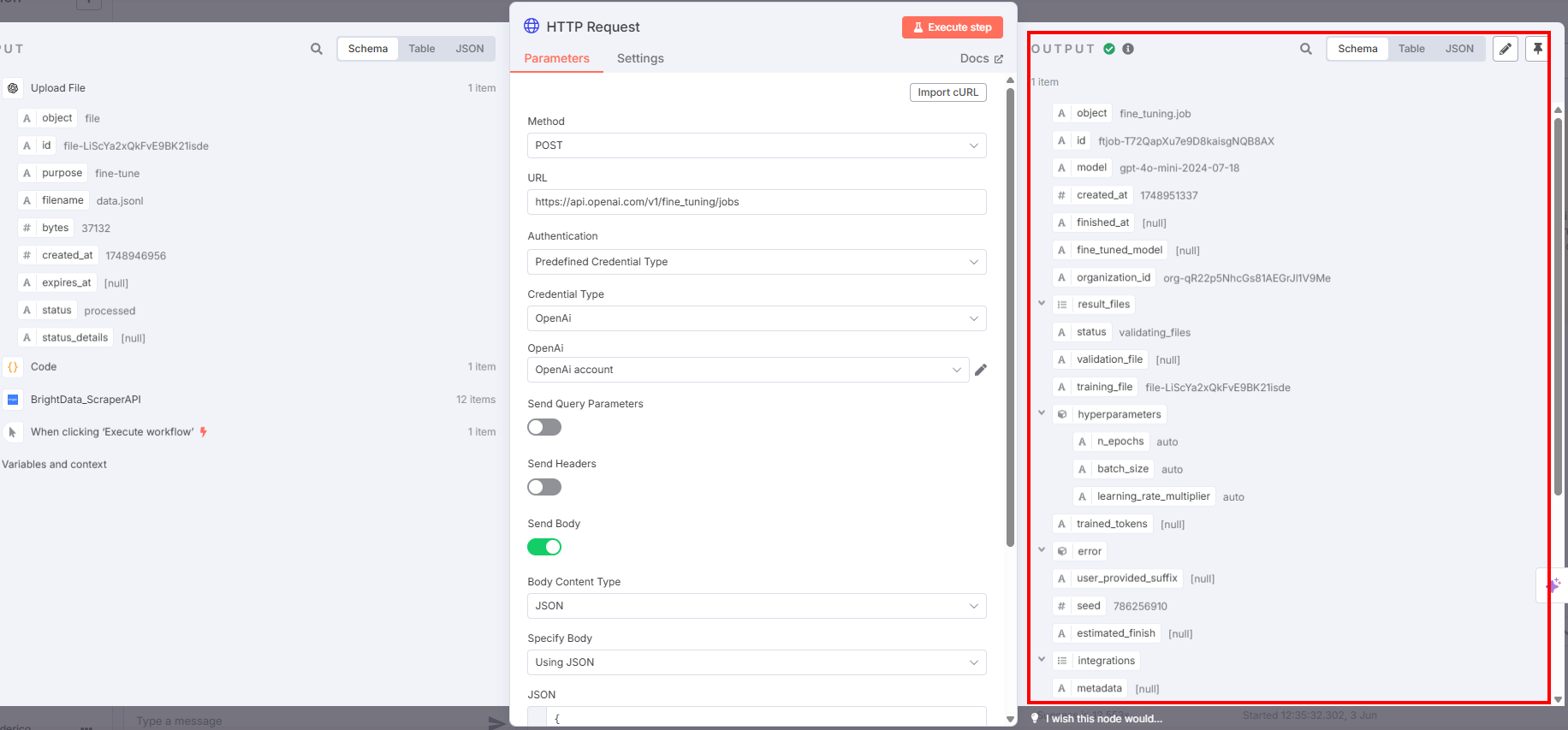 The output of the HTTP request node