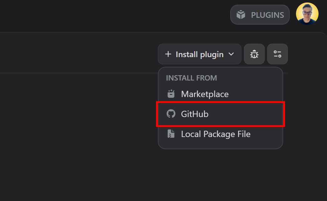 Selecting the “GitHub” installation button