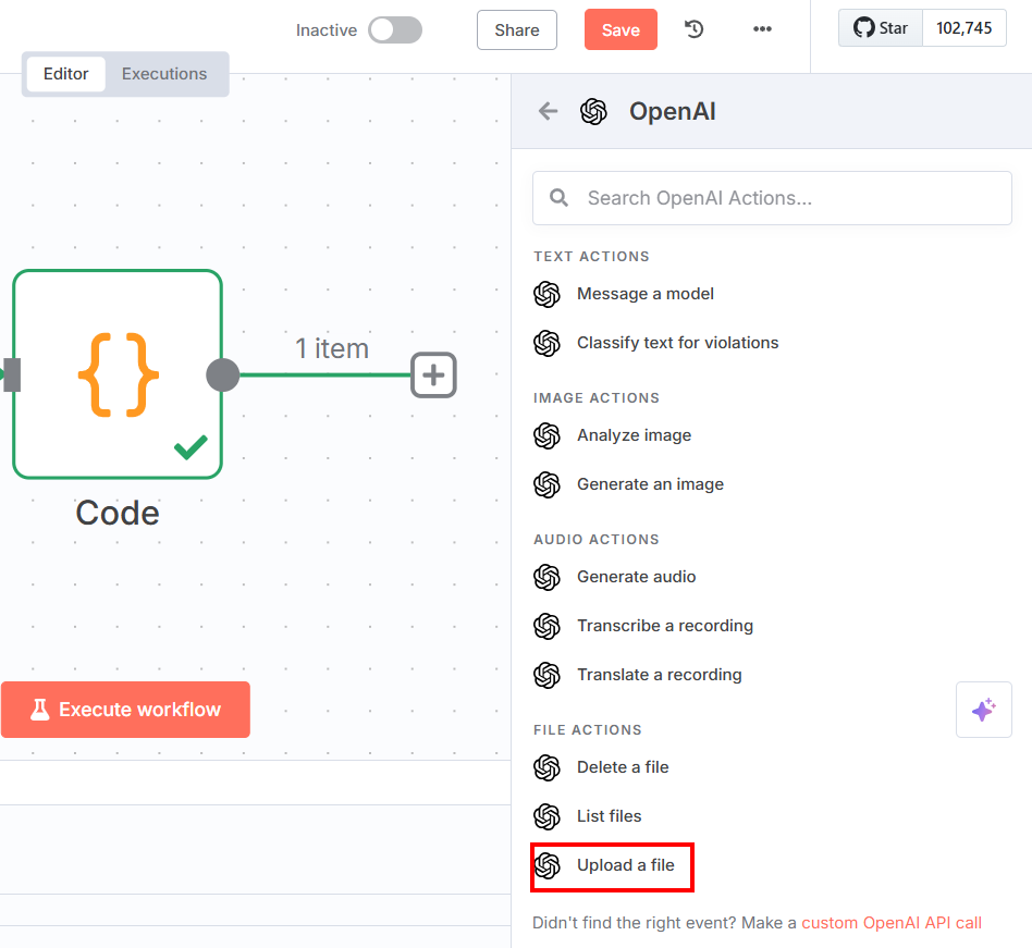 Adding an OpenAI node to the workflow