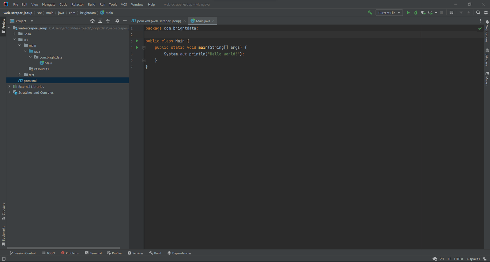 IltelliJ IDEA creates the Main.java class automatically