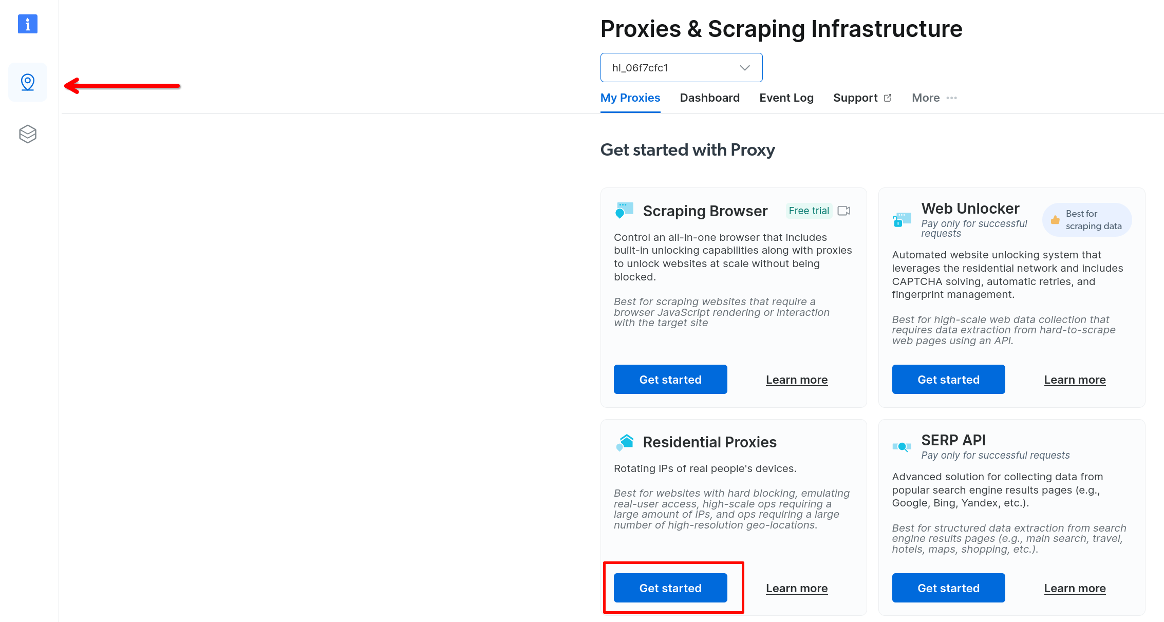 Bright Data residential proxy configuration