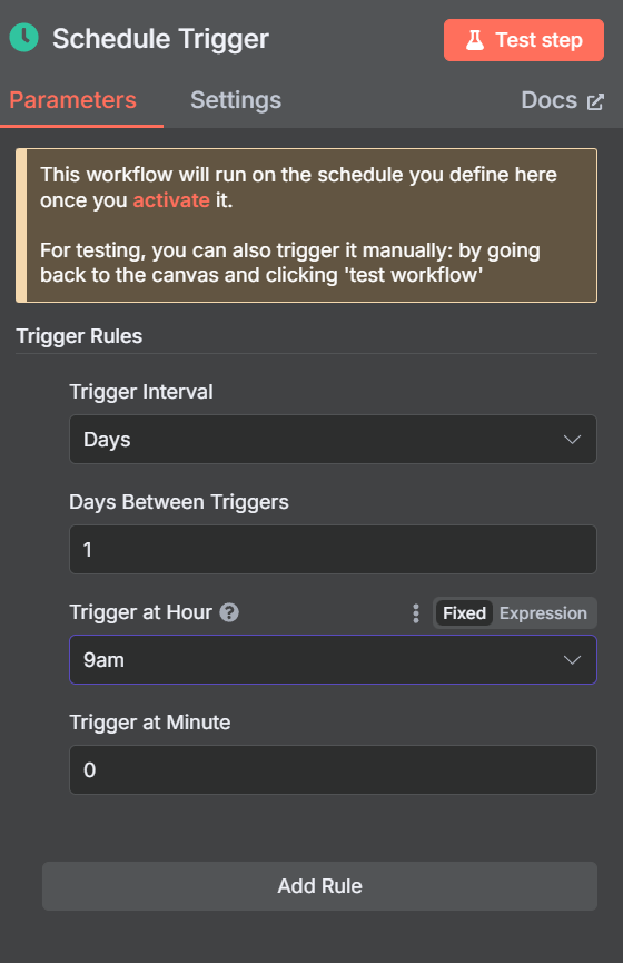 Setting the Schedule