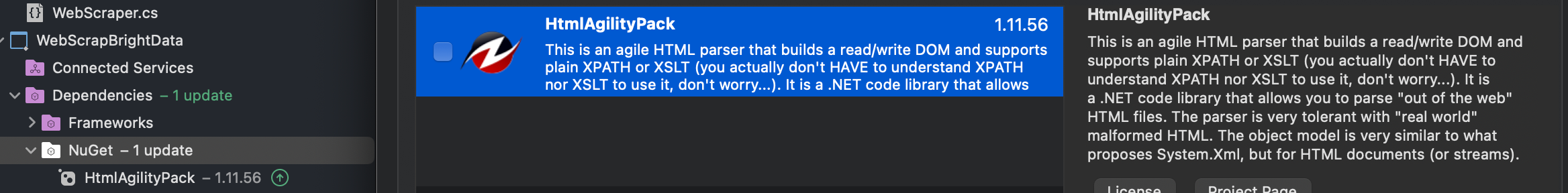 Installation of HtmlAgilityPack on VS