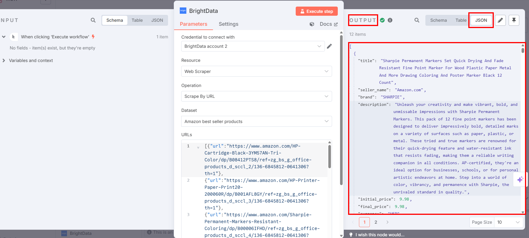 The scraped data in the JSON format