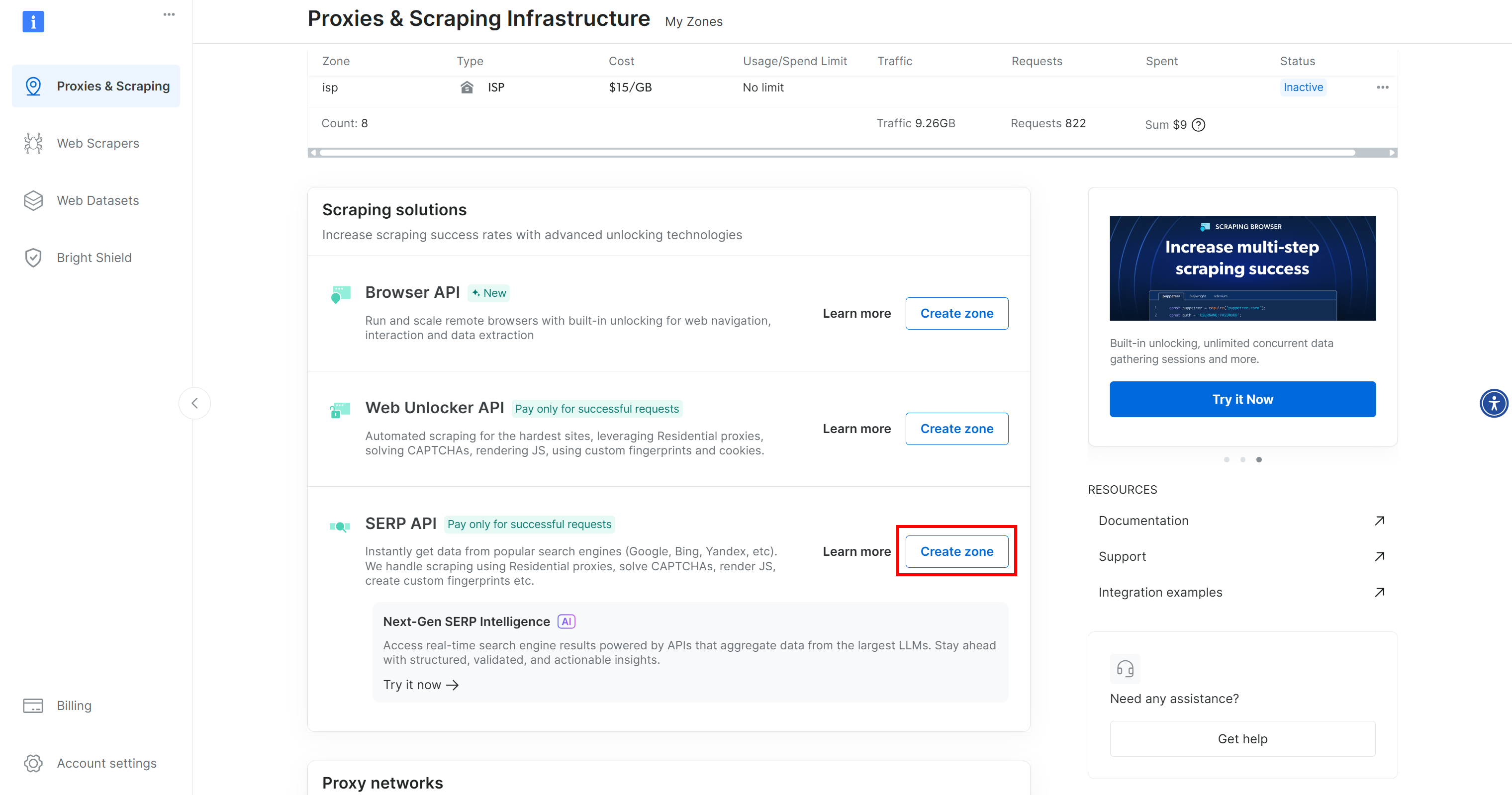 Configuring the SERP API zone