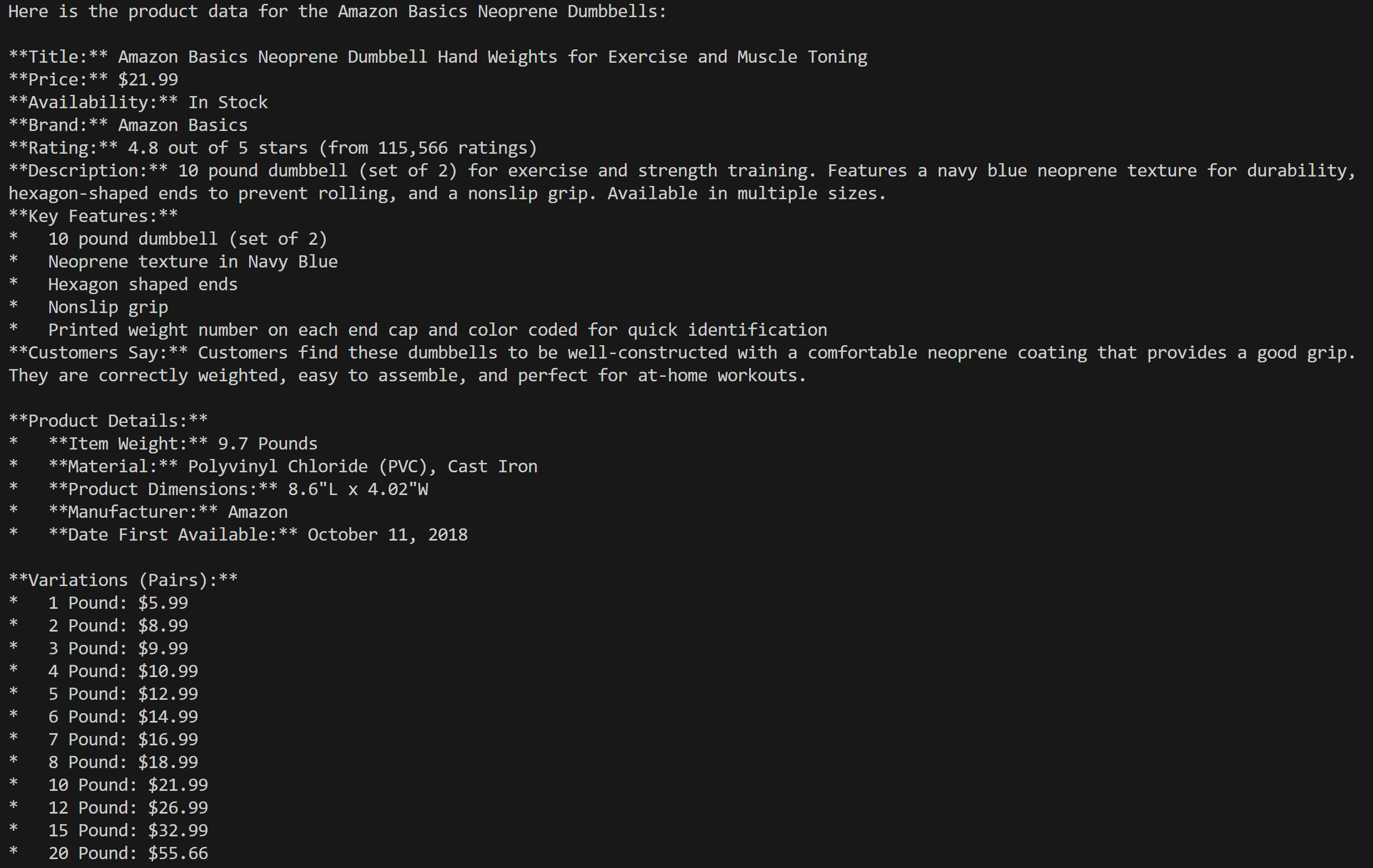 The output produced by the Pydantic AI agent