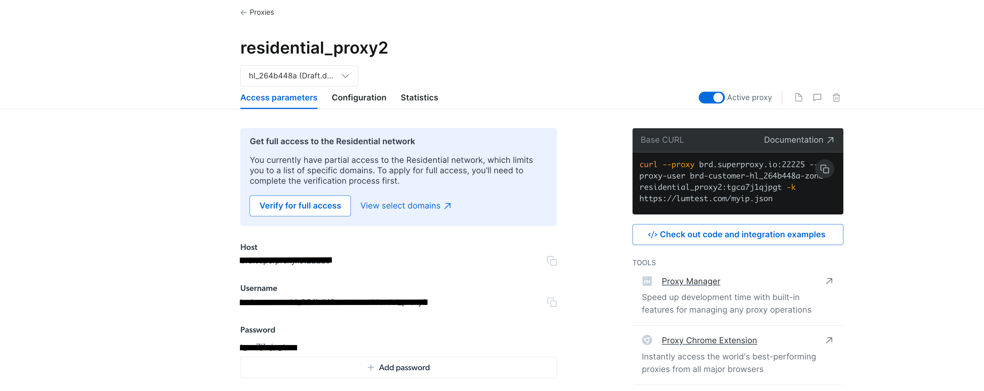proxy credentials that you need to save