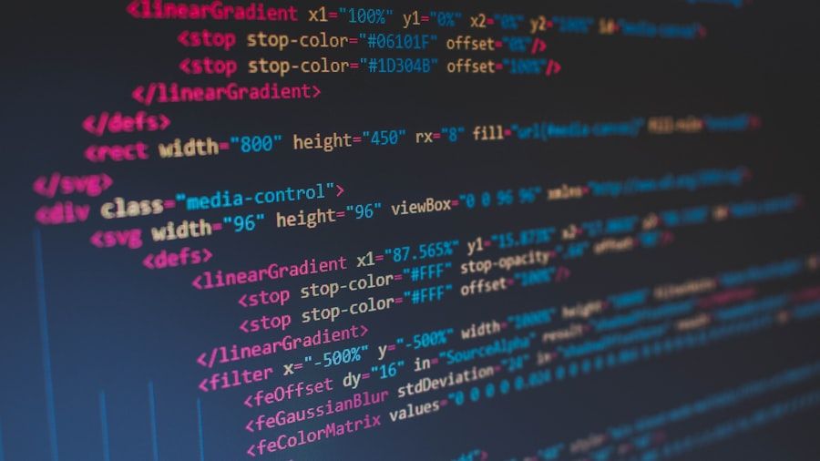 Code on a screen with colorful syntax highlighting.
