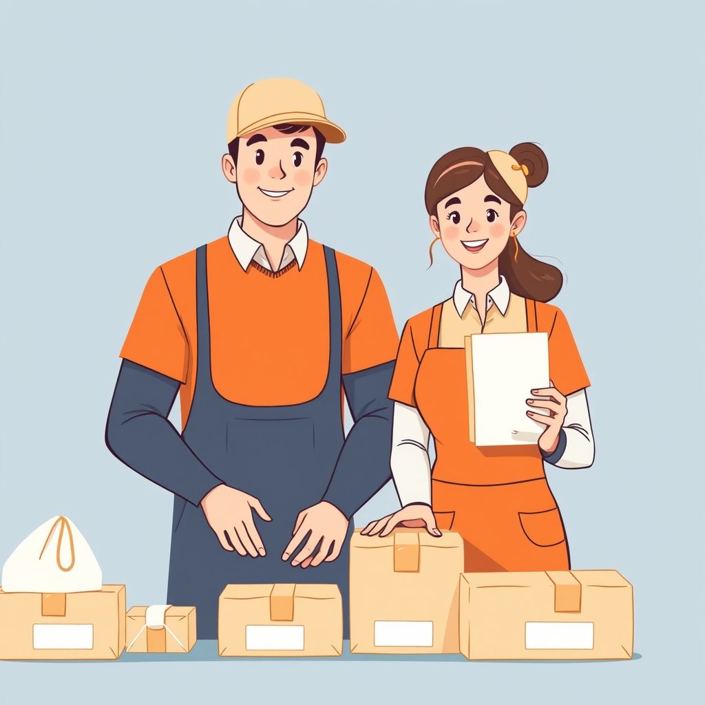 Cartoon illustration of people working together in a business setting