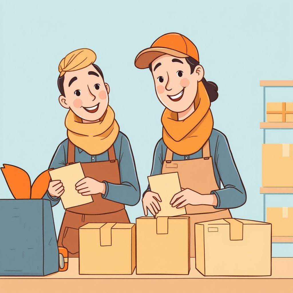 Cartoon illustration of people working together in a business setting