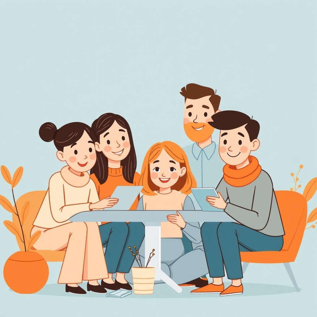 Cartoon illustration of people working together in a business setting