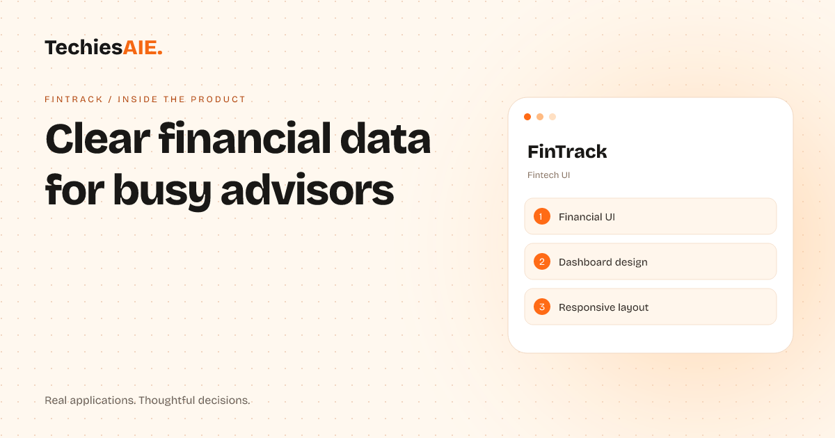 TechiesAIE Inside FinTrack: How to stop chasing client data in messy spreadsheets. Concept illustration for FinTrack.