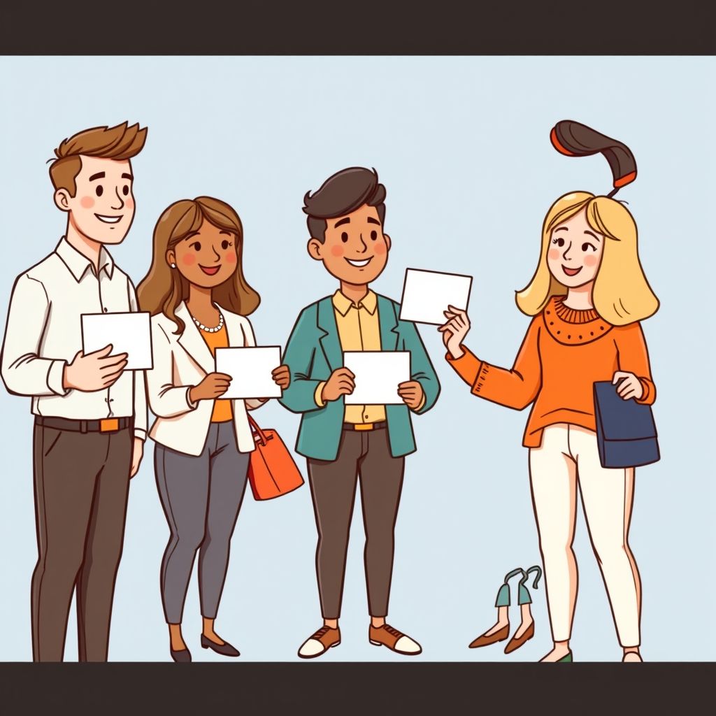 Cartoon illustration of people working together in a business setting