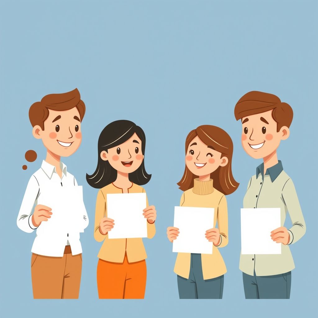 Cartoon illustration of people working together in a business setting
