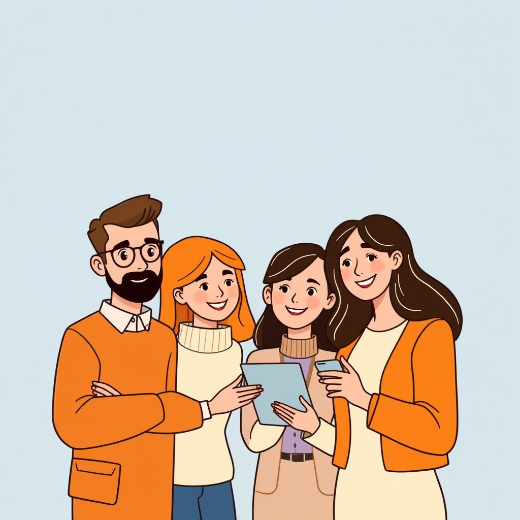 Cartoon illustration of people working together in a business setting