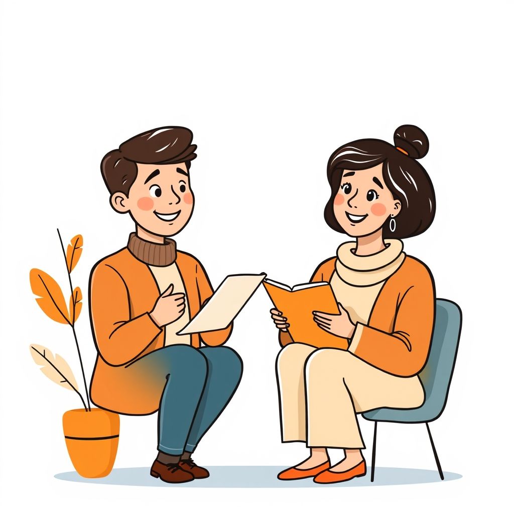 Cartoon illustration of people working together in a business setting