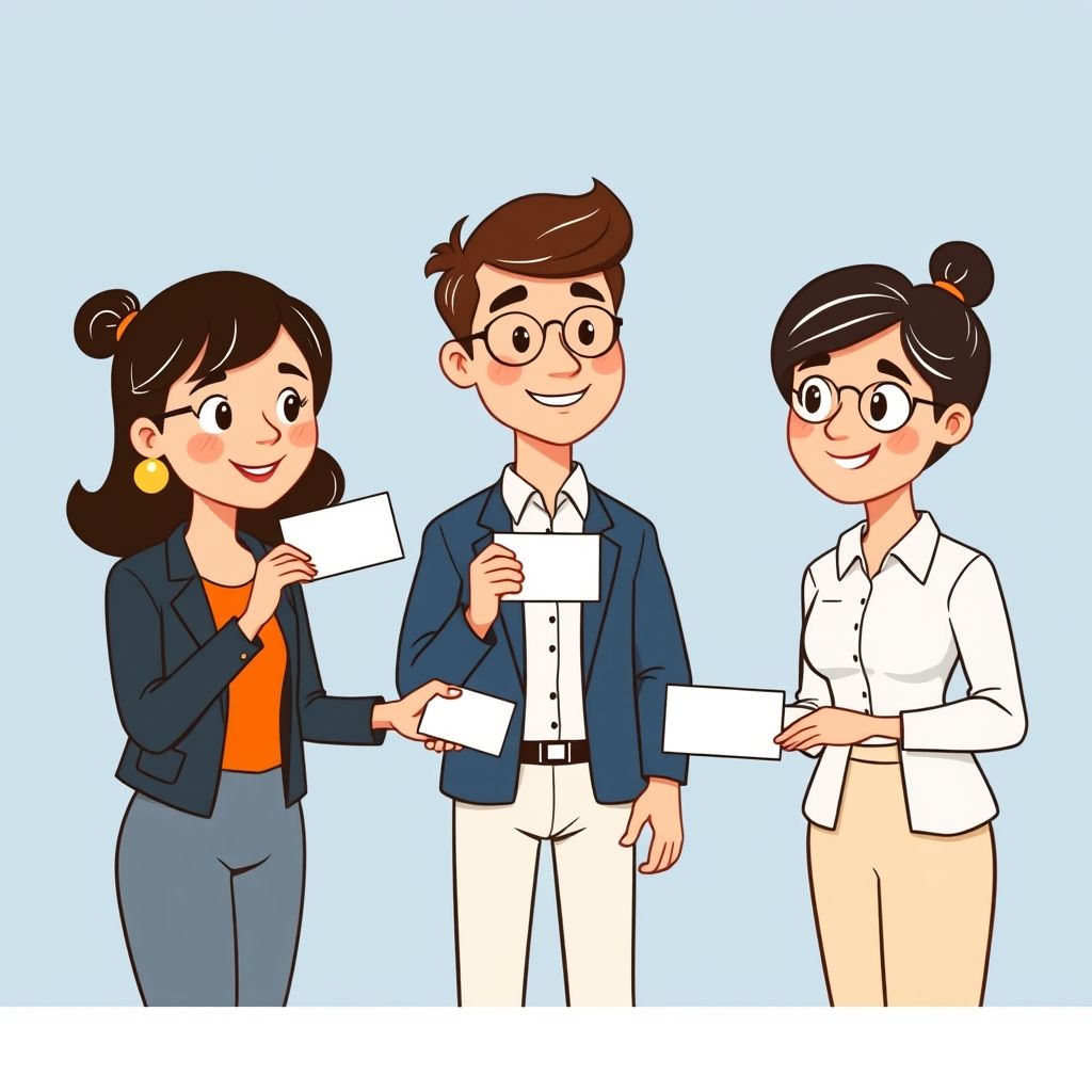 Cartoon illustration of people working together in a business setting
