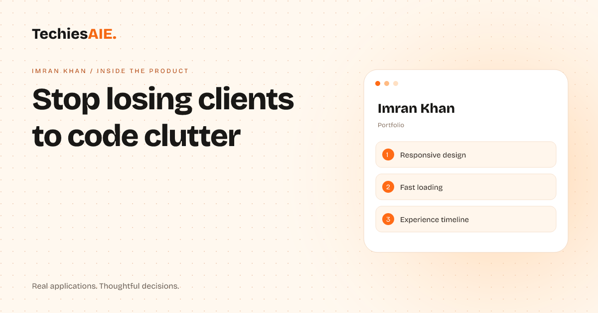 TechiesAIE Inside Imran Khan: How a backend engineer stops losing clients to confusing code dumps. Concept illustration for Imran Khan.