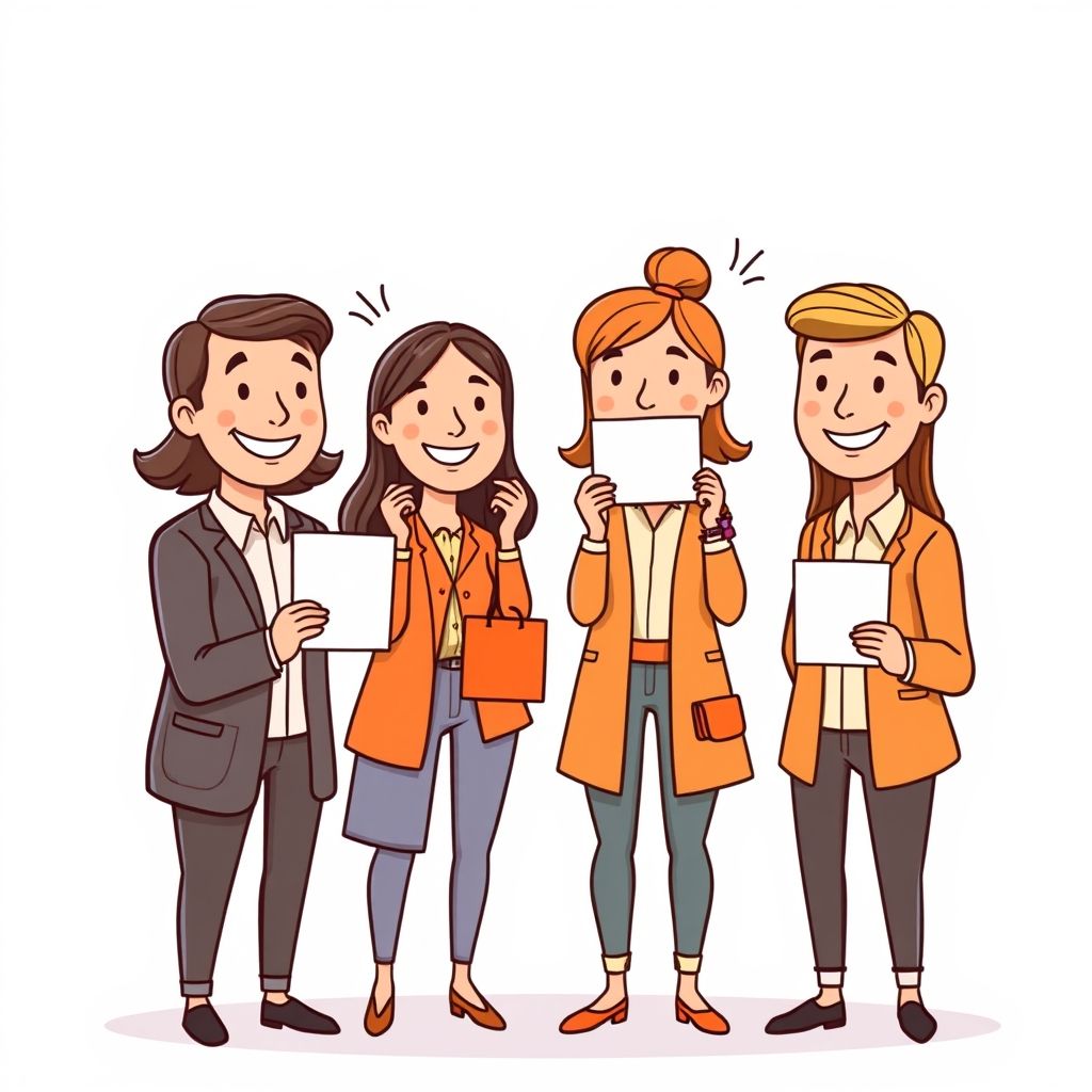Cartoon illustration of people working together in a business setting