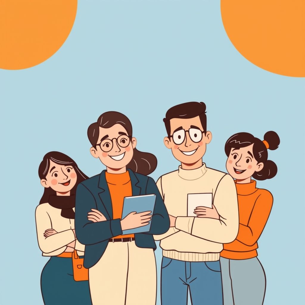 Cartoon illustration of people working together in a business setting