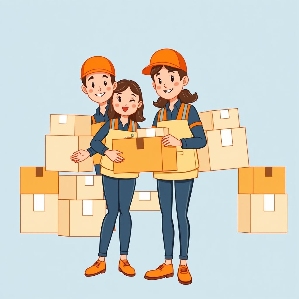 Cartoon illustration of people working together in a business setting