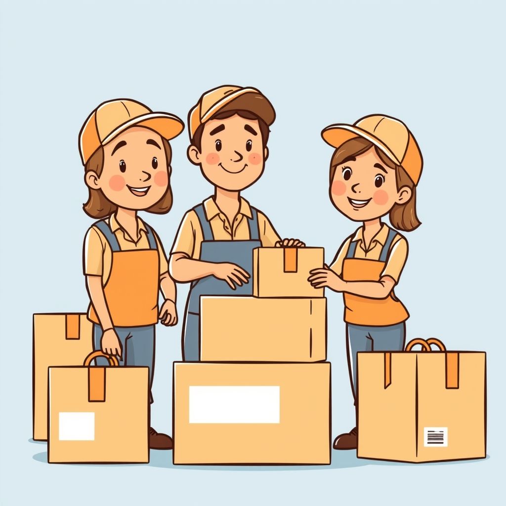 Cartoon illustration of people working together in a business setting