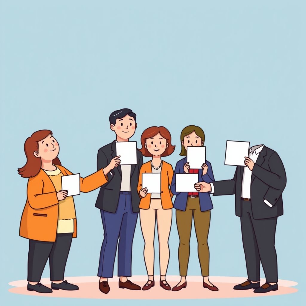 Cartoon illustration of people working together in a business setting