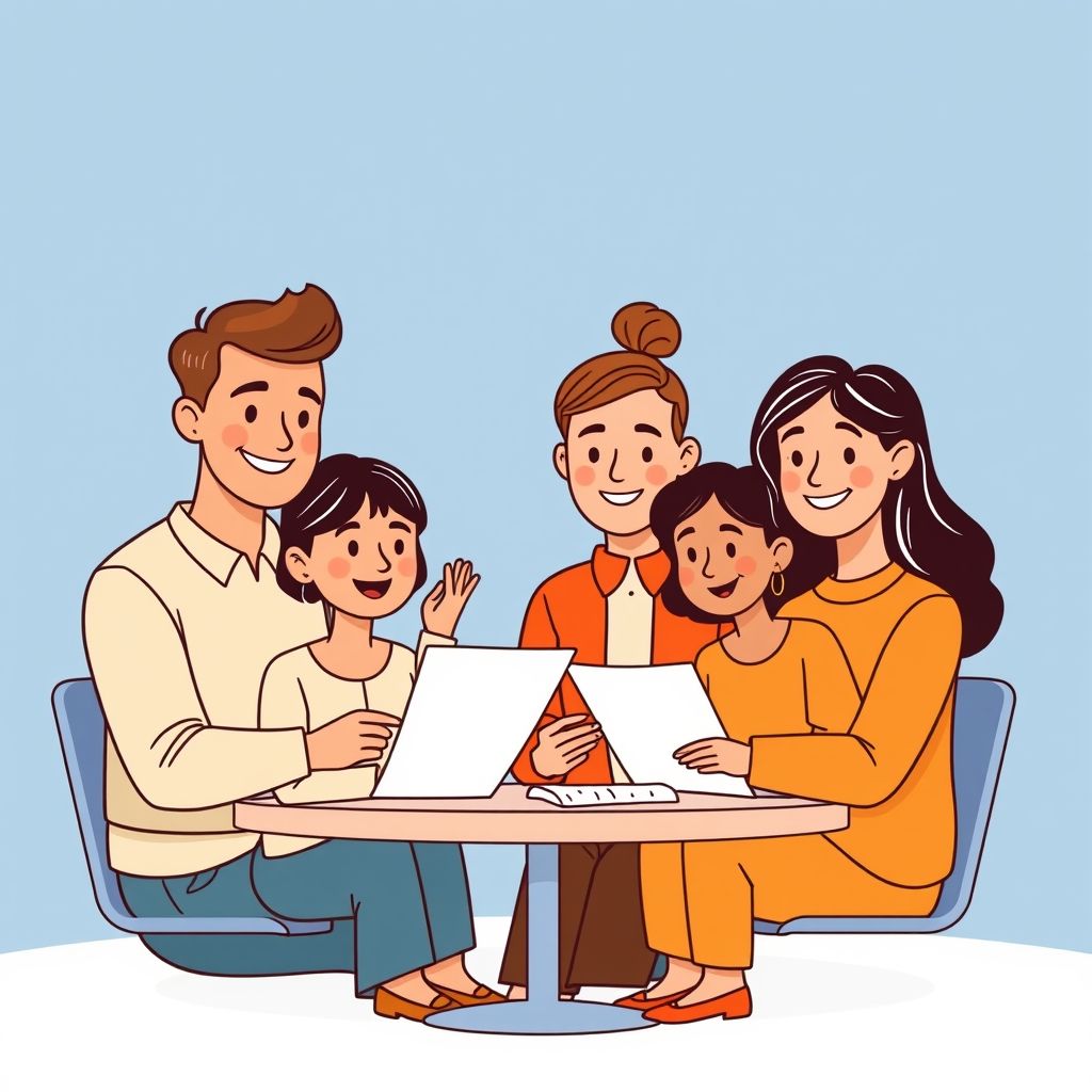 Cartoon illustration of people working together in a business setting