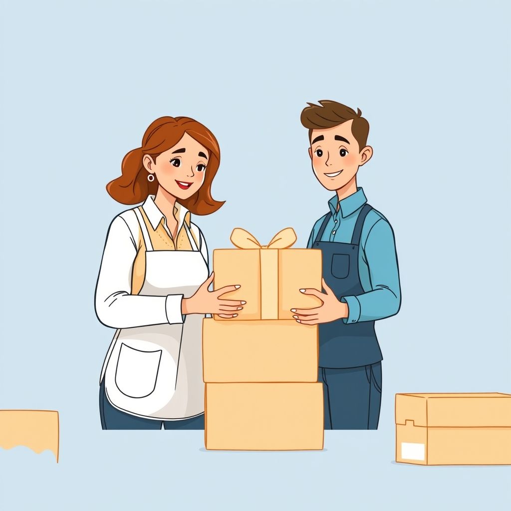 Cartoon illustration of people working together in a business setting