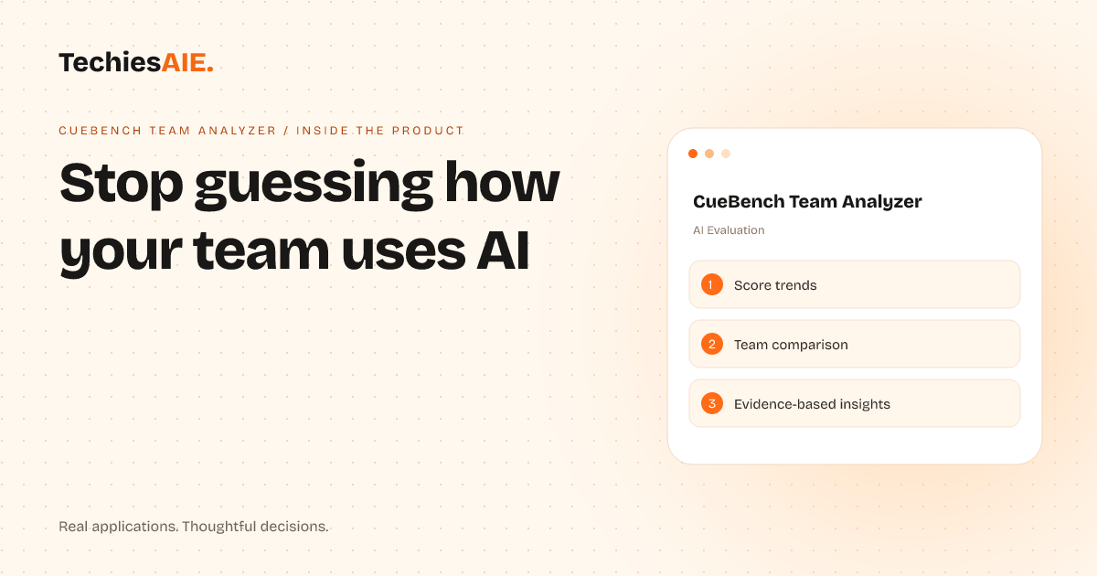 TechiesAIE Inside CueBench Team Analyzer: How to spot AI delegation gaps without drowning in spreadsheets. Concept illustration for CueBench Team Analyzer.