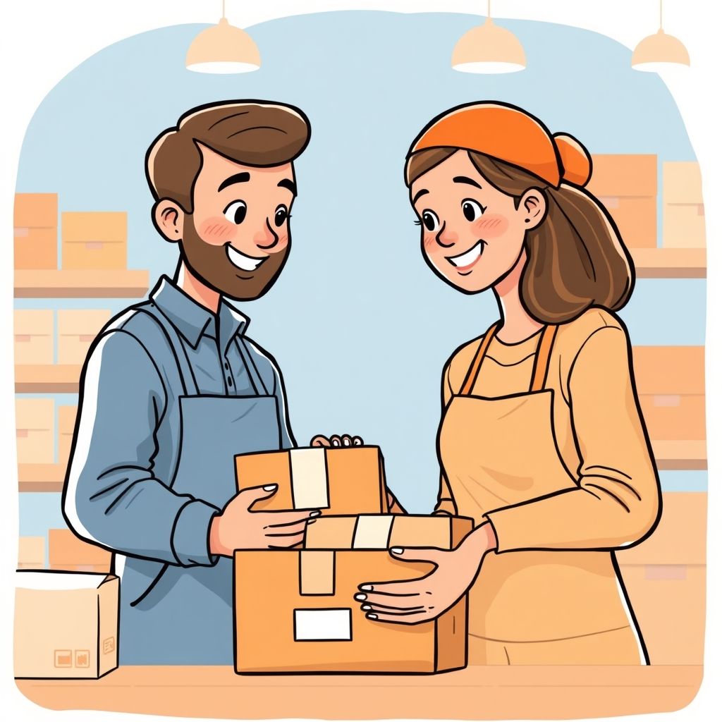Cartoon illustration of people working together in a business setting