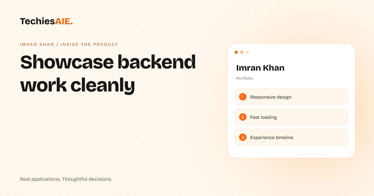 TechiesAIE built Imran Khan to showcase complex backend work without overwhelming visitors. Concept illustration for Imran Khan.