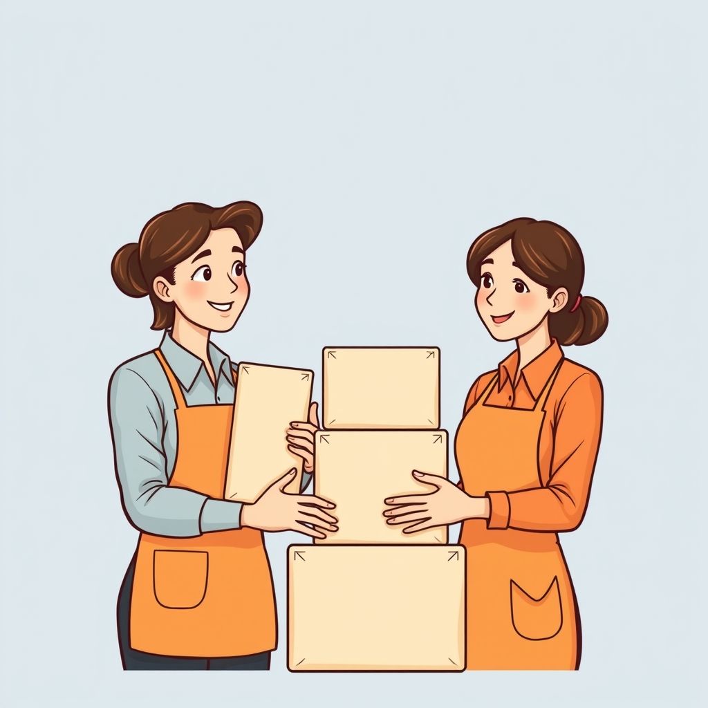 Cartoon illustration of people working together in a business setting