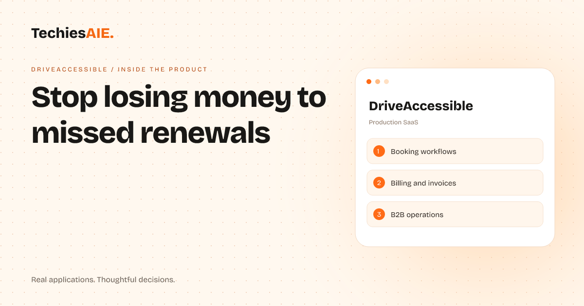 TechiesAIE built DriveAccessible to stop car rental chaos from eating your profits. Concept illustration for DriveAccessible.