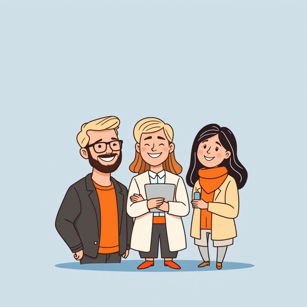 Cartoon illustration of people working together in a business setting