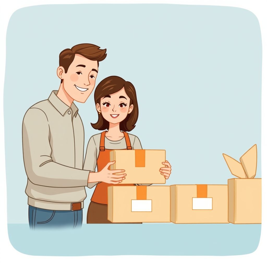 Cartoon illustration of people working together in a business setting
