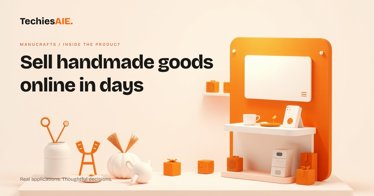 TechiesAIE built ManuCrafts to launch a fast, mobile-ready storefront for handmade brands without custom coding. Concept illustration for ManuCrafts.