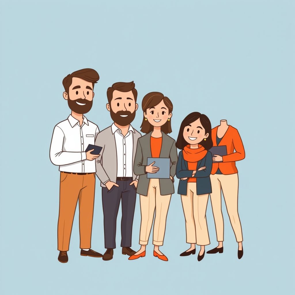 Cartoon illustration of people working together in a business setting