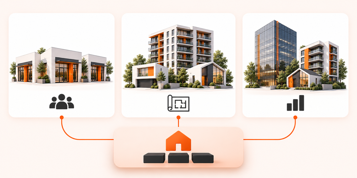 Imobria property portal on a screen linked to brokerages, franchises, networks and marketplaces