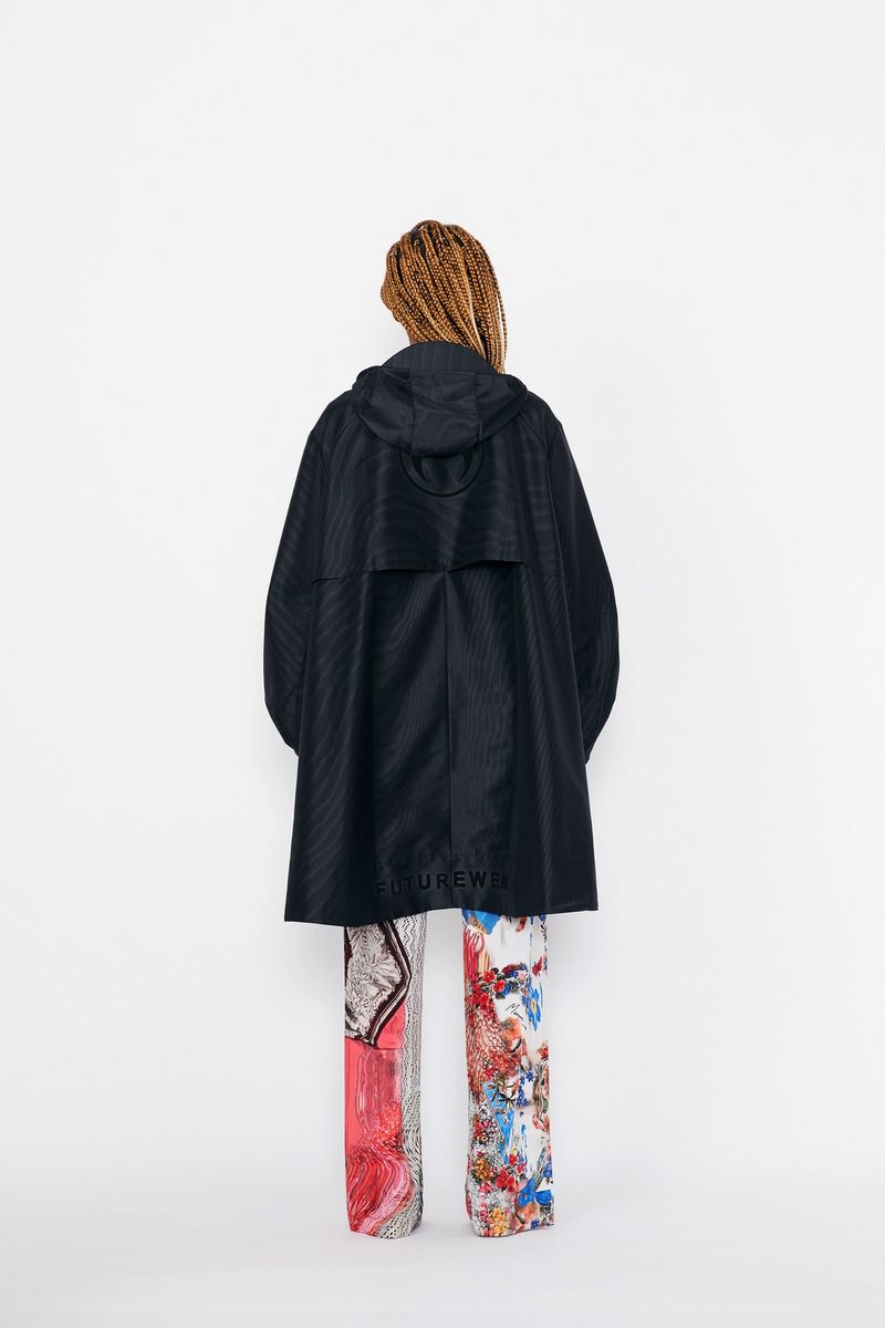 A-Line Hooded Moire Windbreaker