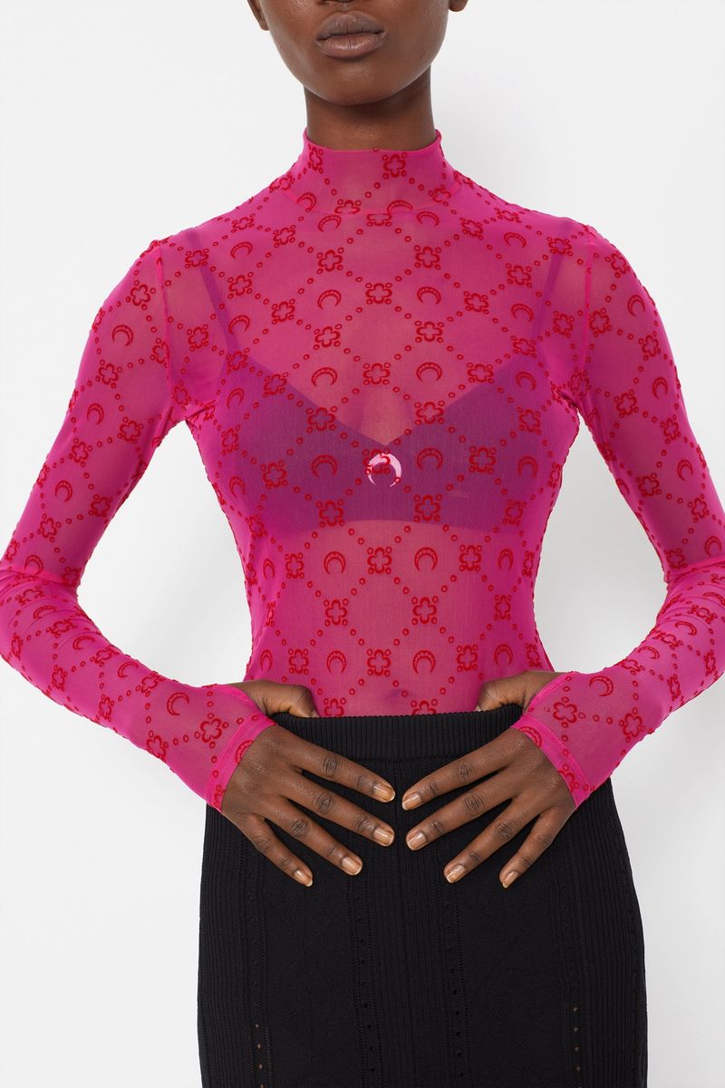 Moonogram-Flocked Mesh Top