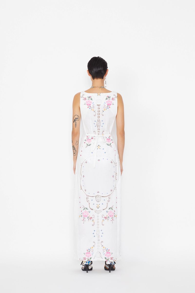 Embroidered Linens Buttoned Long Dress