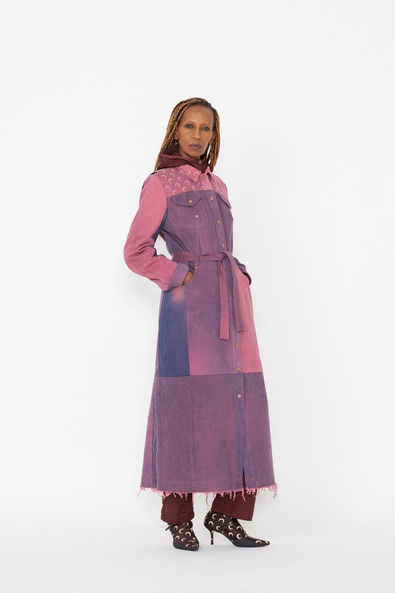 Pink-Tones Denim Belted Coat