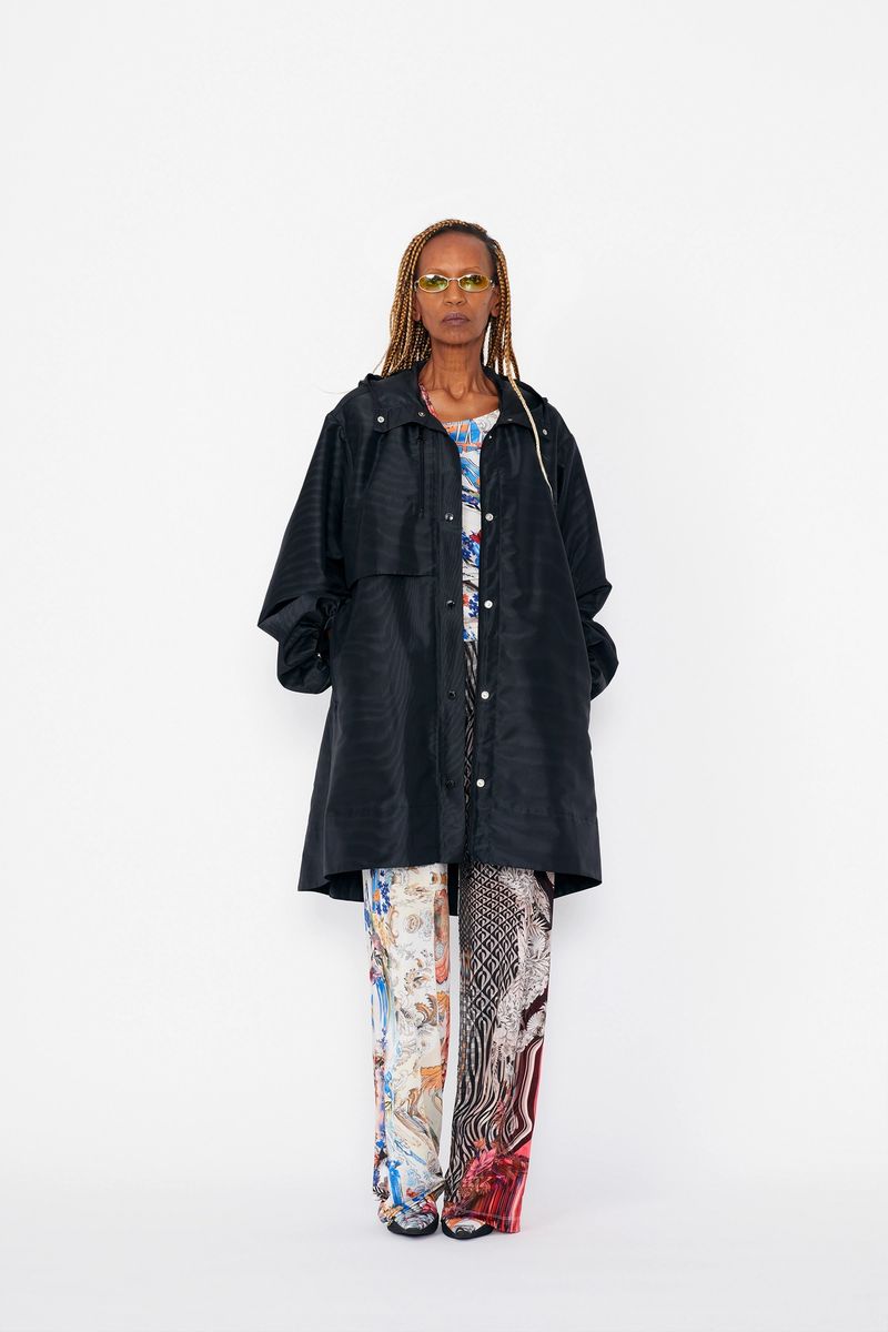 A-Line Hooded Moire Windbreaker