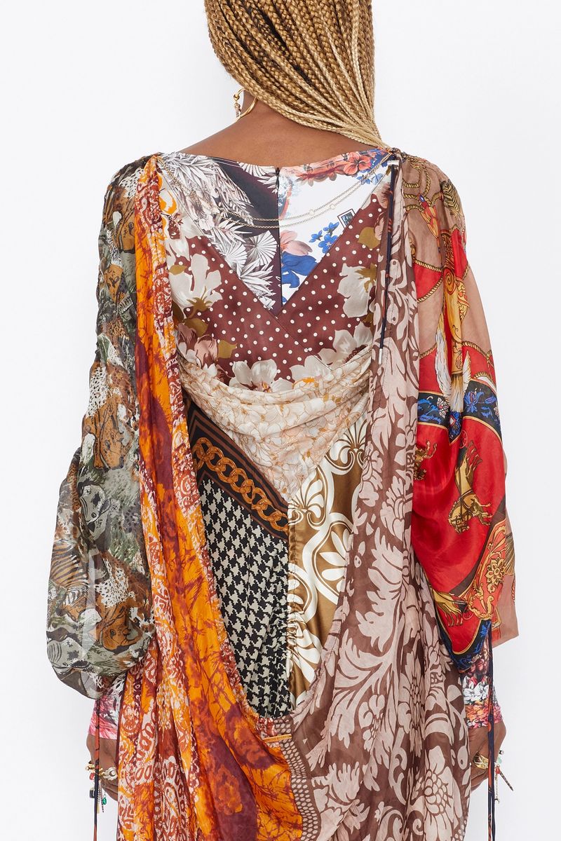 Silk Scarves Drawstring Tunic Dress