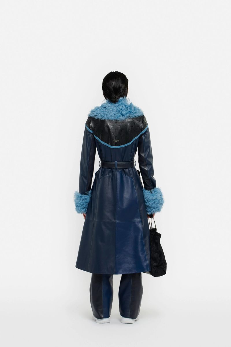 Blue-Tones Double Breasted Leather Coat
