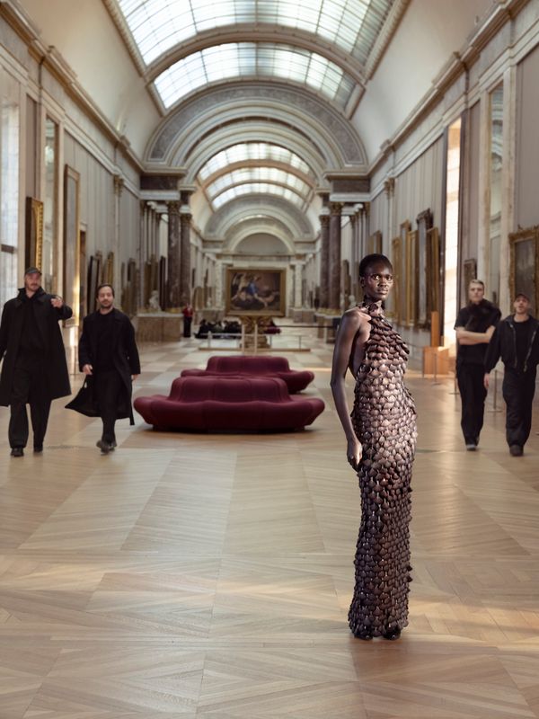 LOOK 2 - EMBROIDERED MESH DRESS WITH BRUSHES