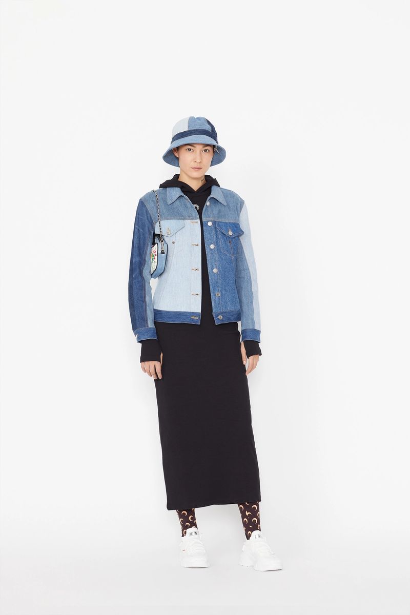 Blue-Jeans Patchwork Semi-Fitted Jacket