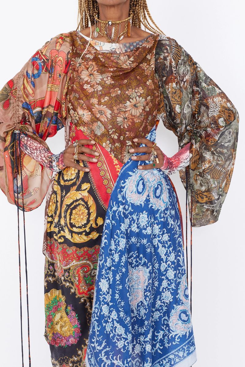Silk Scarves Drawstring Tunic Dress