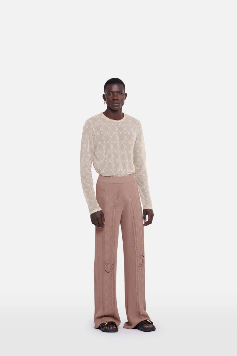 Pointelle Knitted Distressed Pants